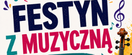Baner plakatu Festyn z Muzyczną w Galerii Handlowej Starówka w dniu 9.05.2026 utrzymany jest w kremowej tonacji z subtelną, pudrowo-różową poświatą, na której znajduje się duży napis „Festyn z Muzyczną” w harmonijnym połączeniu granatu i malinowego koloru.