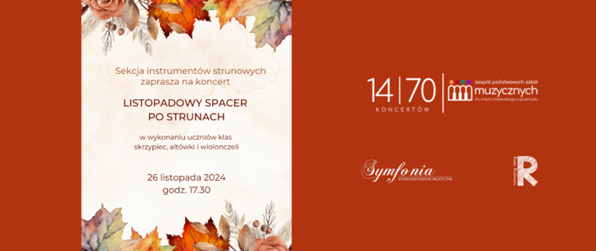 Grafika informująca o 14 z 70 koncercie jubileuszowym - Listopadowy spacer po strunach