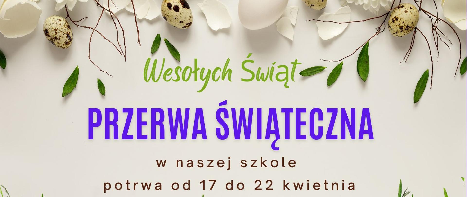 Plakat informujący o Wielkanocnej przerwie świątecznej trwającej od dnia 17 do 22 kwietnia