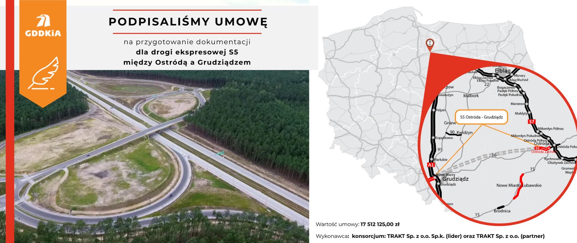 Infografika dot. podpisania umowy na STEŚ dla S5 Ostróda - Grudziądz