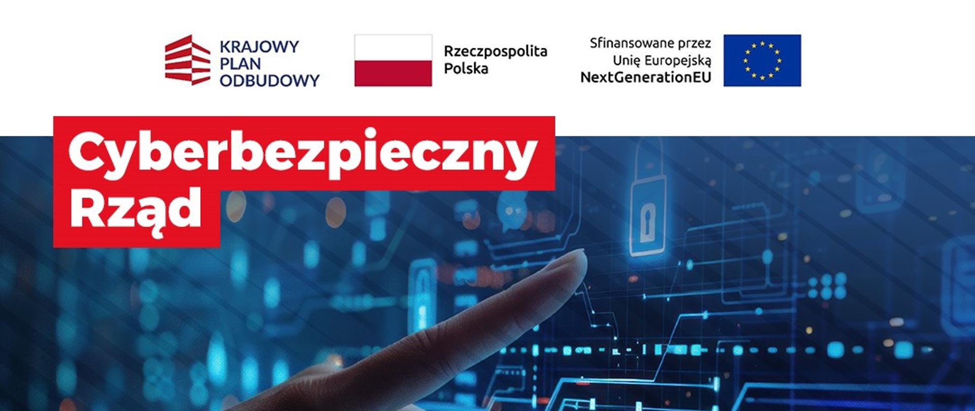 Grafika z logotypami dofinansowania oraz nazwą programu Cyberbezpieczny Rząd 