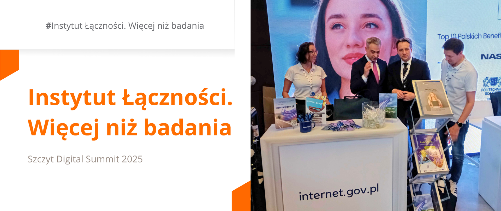 Zdjęcie przedstawia od lewej: Agnieszka Popławska, naczelnik wydziału, Wydział Inwestycji Telekomunikacyjnych, Departament Telekomunikacji MC; Krzysztof Gawkowski, Wicepremier, Minister cyfryzacji, Pełnomocnik Rządu ds. Cyberbezpieczeństwa; Krzysztof Szubert, Pełnomocnik Dyrektora ds. Komercjalizacji i Współpracy Międzynarodowej, Instytut Łączności - PIB; Łukasz Kiwicz, radca, Wydział Inwestycji Telekomunikacyjnych, Departament Telekomunikacji MC.