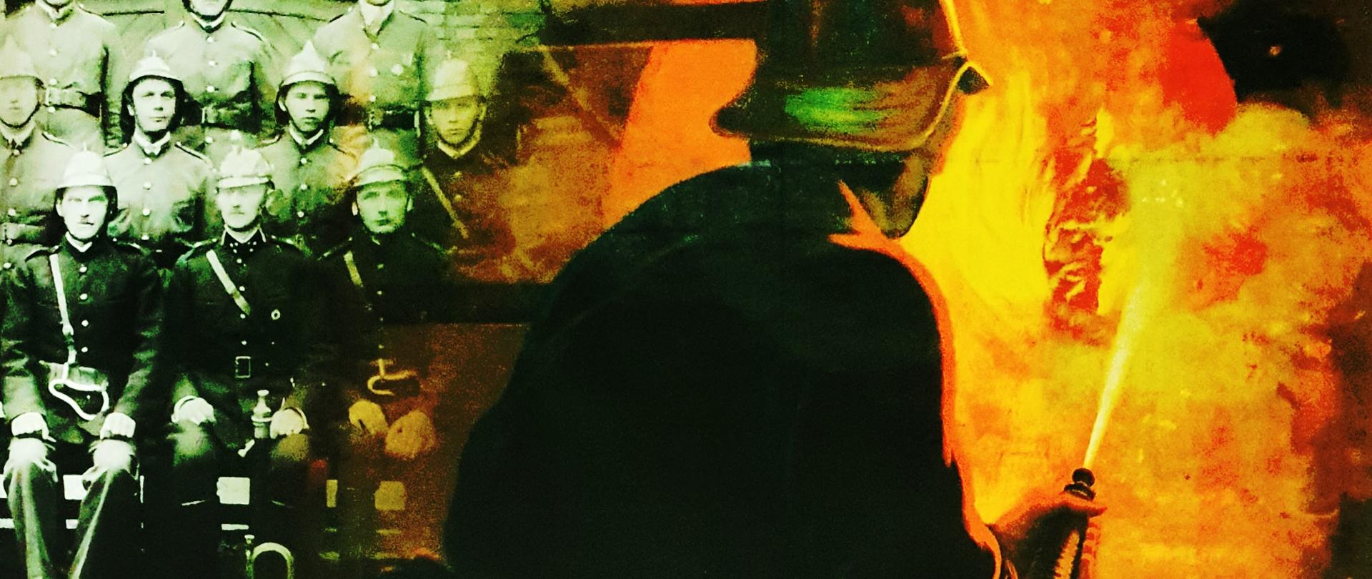 Na plakacie widać strażaka w ubraniu historycznym oraz treść opisującą wystawę organizowaną przez Archiwum Państwowe "Bogu na chwałę, ludziom na ratunek"