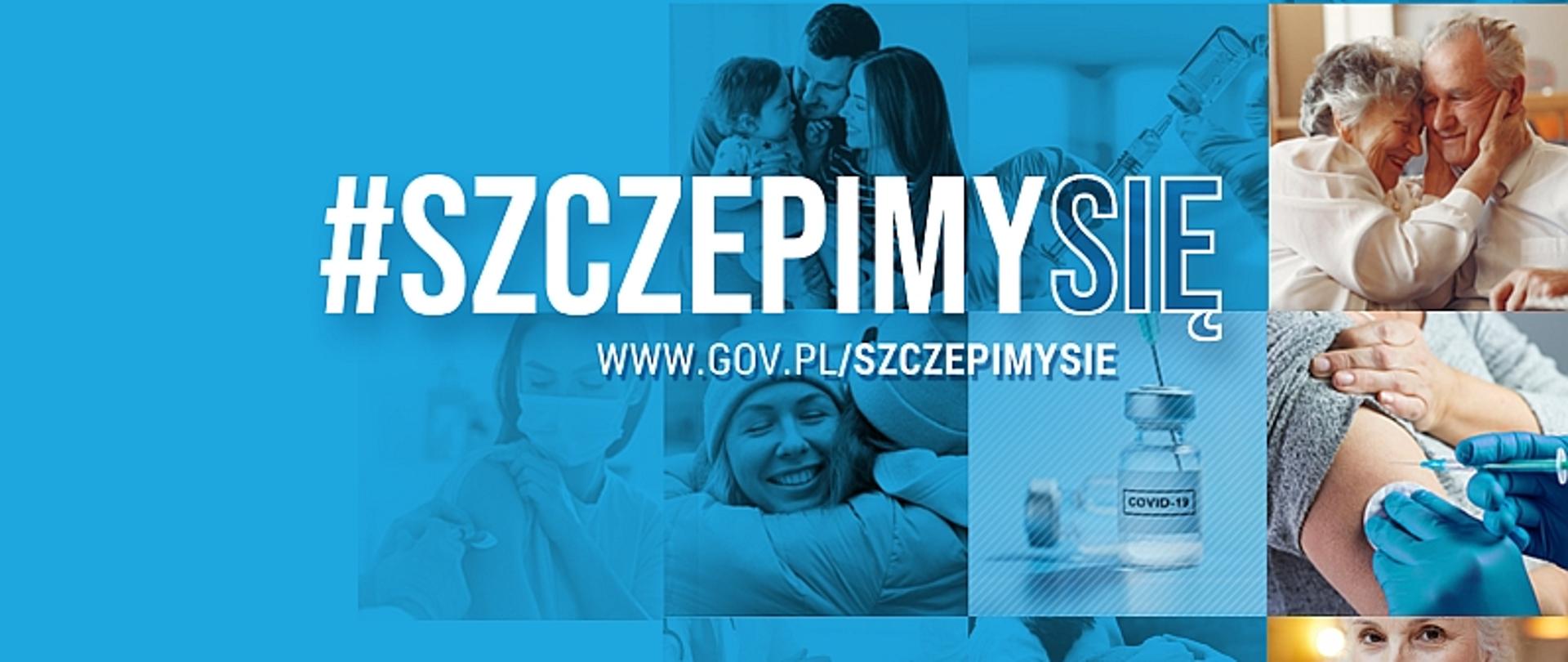 zdjęcie przedstawia plakat promujacy Narodowy Program Szczepień. Widoczne są napisy #SZCEPMYSIĘ oraz adres internetowy www.gov.pl/szczepimysie