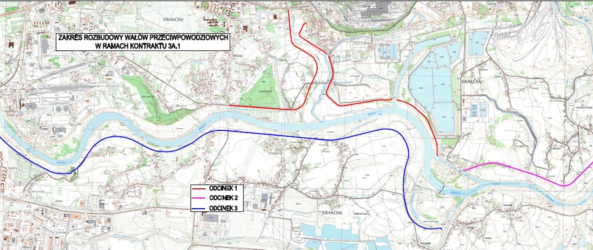 Rozbudowa wałów przeciwpowodziowych w Krakowie - mapa inwestycyjna