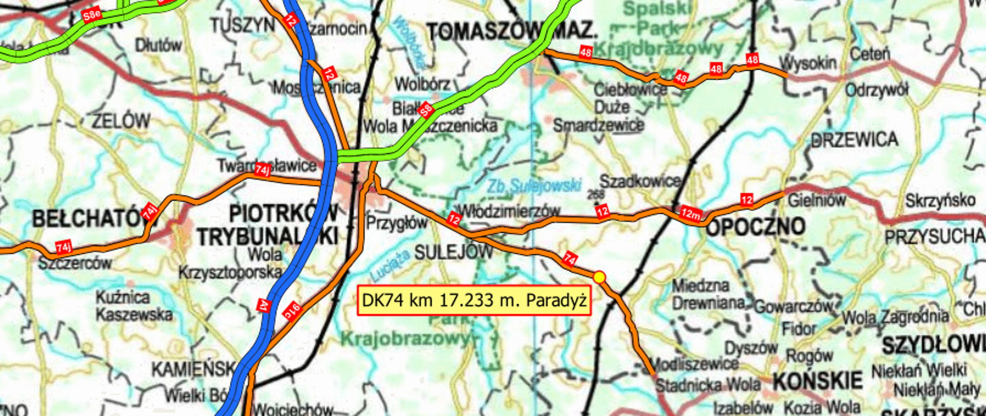 DK74 - mapa odc. Sulejów - Żarnów