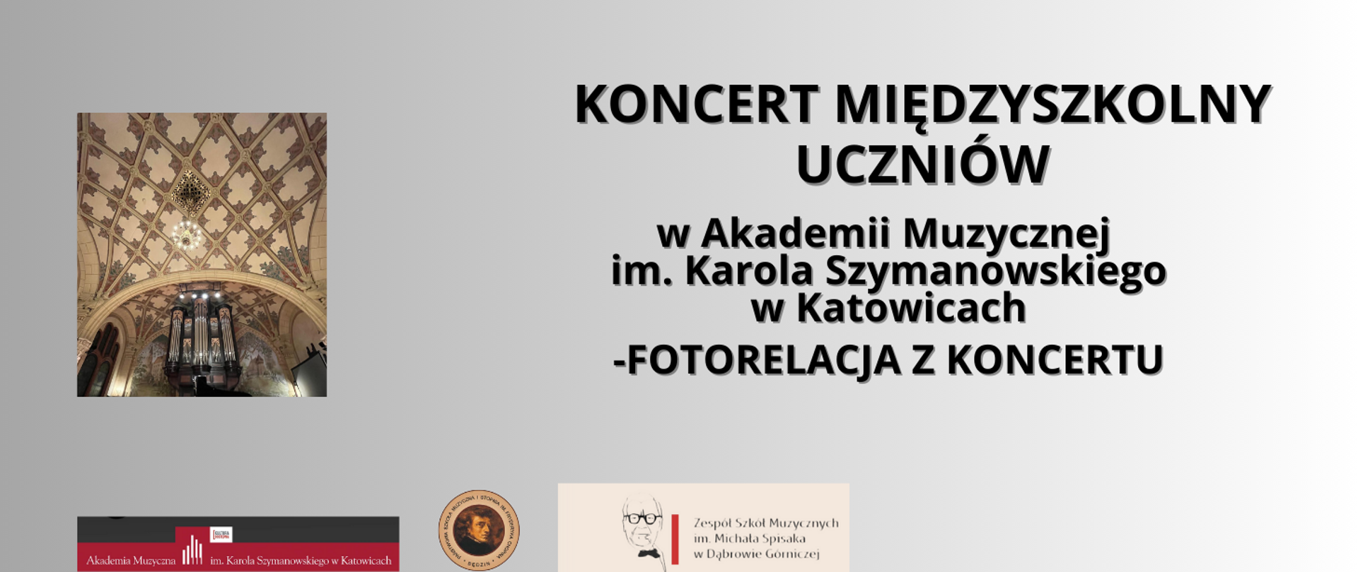 baner na szarym tle, zdjęcie sali, logotypy