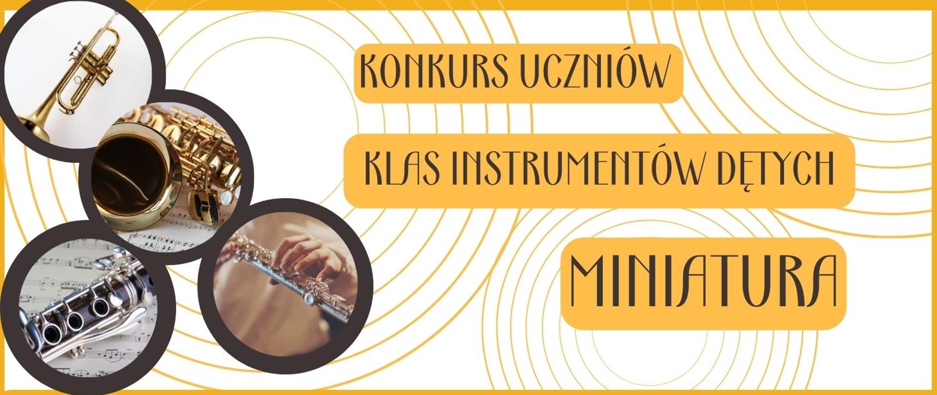 Na banerze widocznych jest kilka instrumentów dętych - flet poprzeczny, saksofon, klarnet i trąbka.