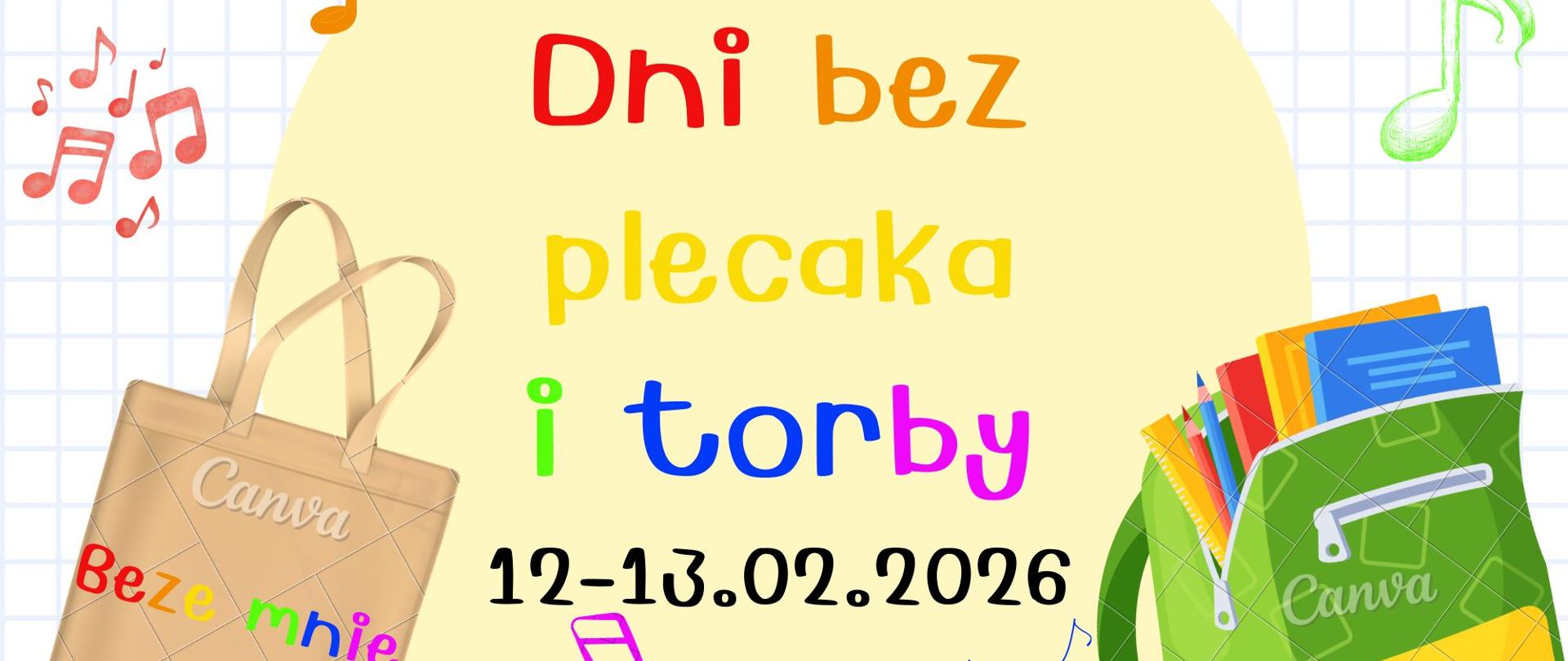 Plakat z torbami i plecakiem i napisem "Dni bez plecaka i torby"