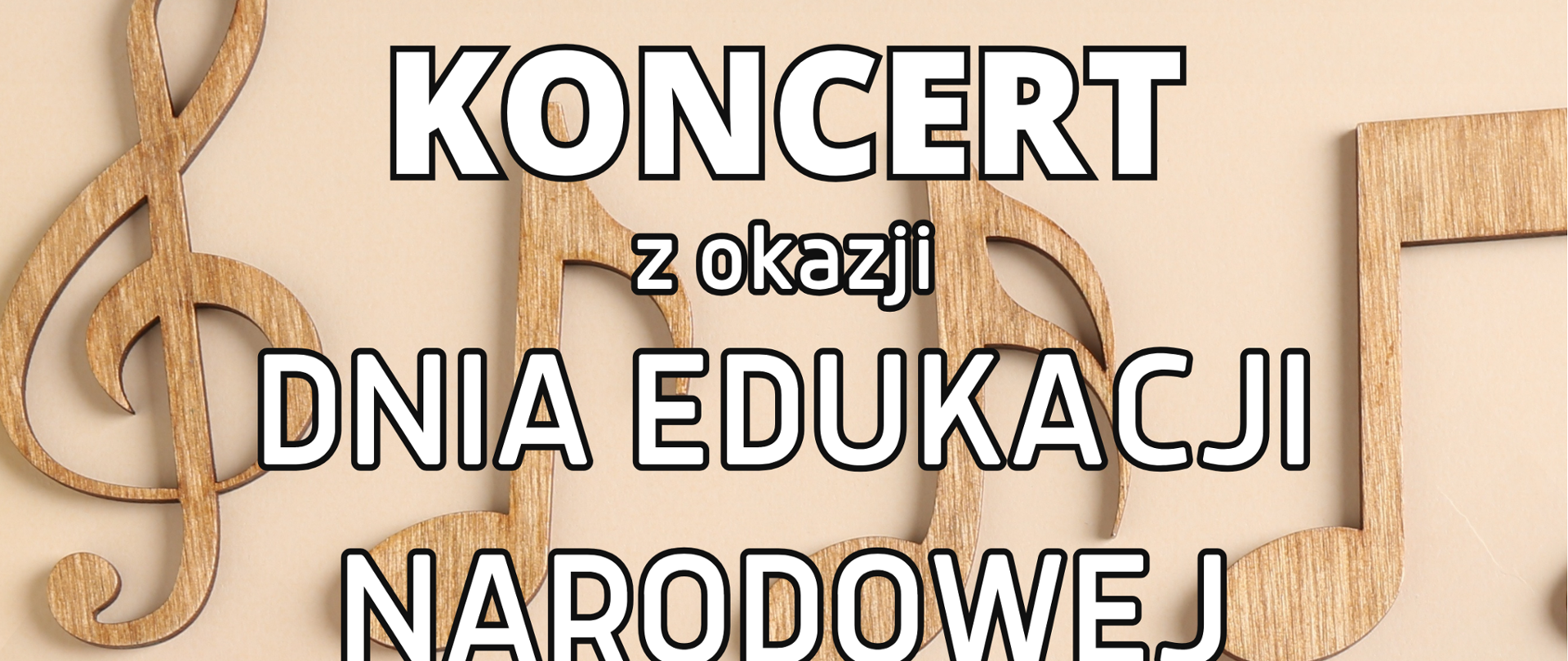 Na złotym tle napis "Koncert z okazji Dnia Edukacji Narodowej". Pod napisem kolorowe cymbałki