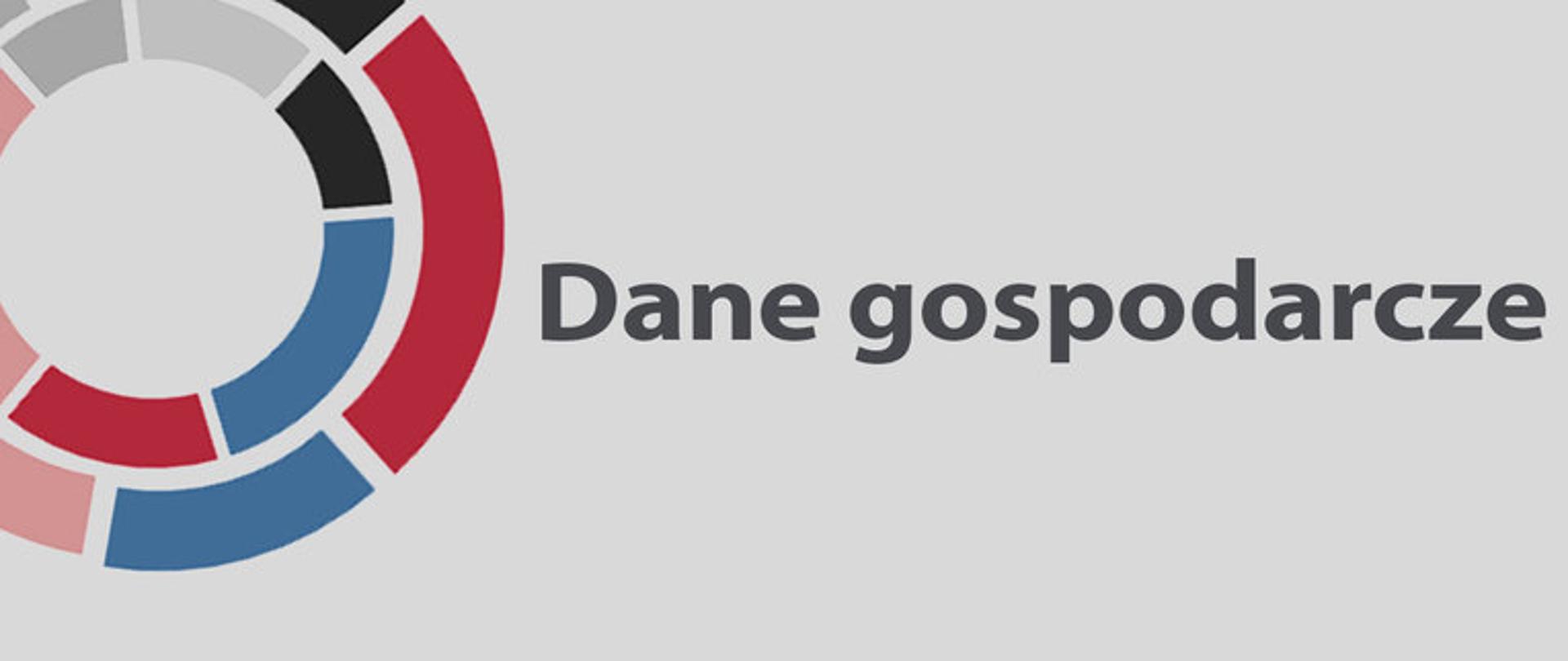 Na szarym tle napis Dane gospodarcze. Po lewej stronie wykres kołowy.