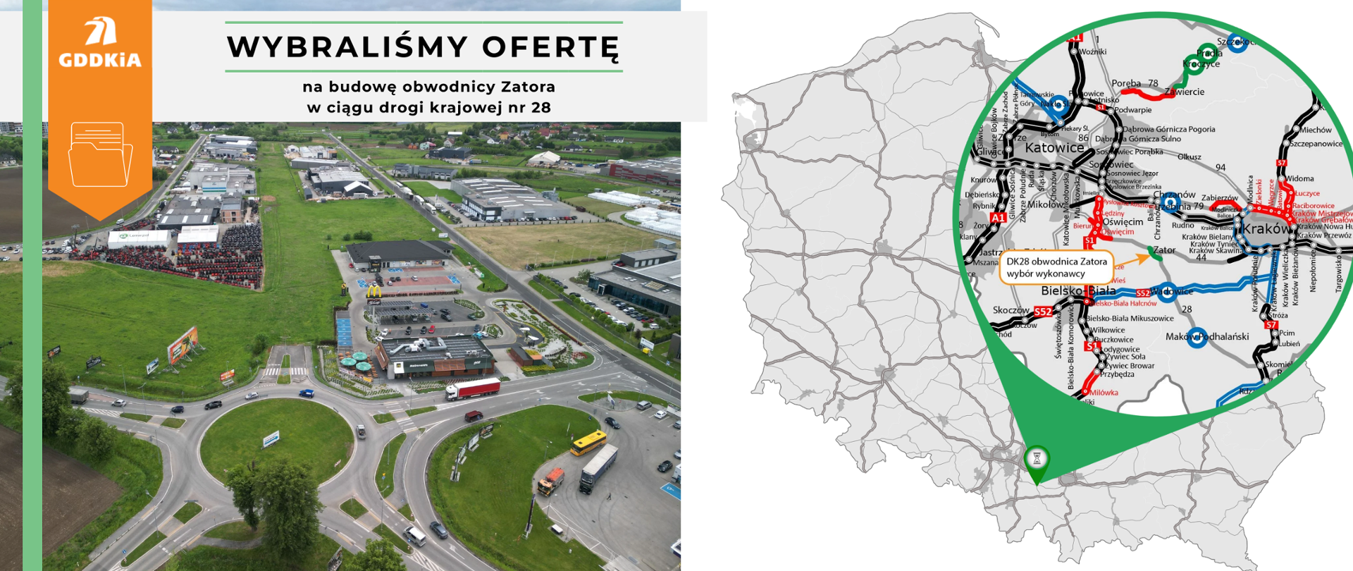 Infografika dot. wyboru oferty w postępowaniu na budowę obwodnicy Zatora w ciągu DK28