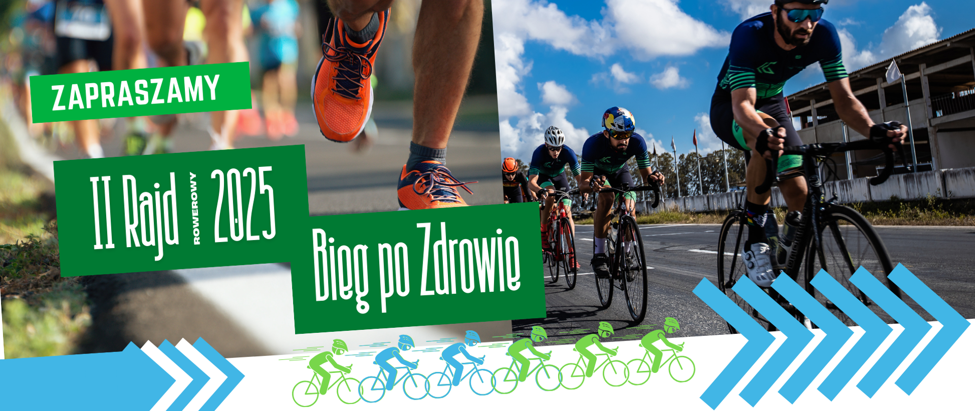 Grafika zawiera plakat wydarzenia z jego nazwą, datą i lokalizacją oraz zdjęcie przedstawiające rowerzystów.