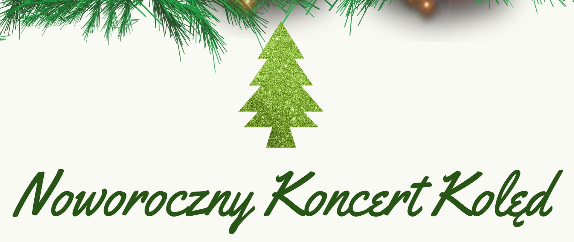 Plakat z białym tłem. Dookoła gałązki choinkowe z światełkami i bombkami. Na środku drzewko choinkowe wypełnione zieloną masą brokatową. Pod spodem napis - Noworoczny Koncert Kolęd w wykonaniu Uczniów i Nauczycieli PSM I St. im. M. Karłowicza w Przeworsku, Bazylika pw. Św. Ducha w Przeworsku (Fara)
8 stycznia br. (niedziela) po Mszy Św. o godz. 15:00, Serdecznie zapraszamy