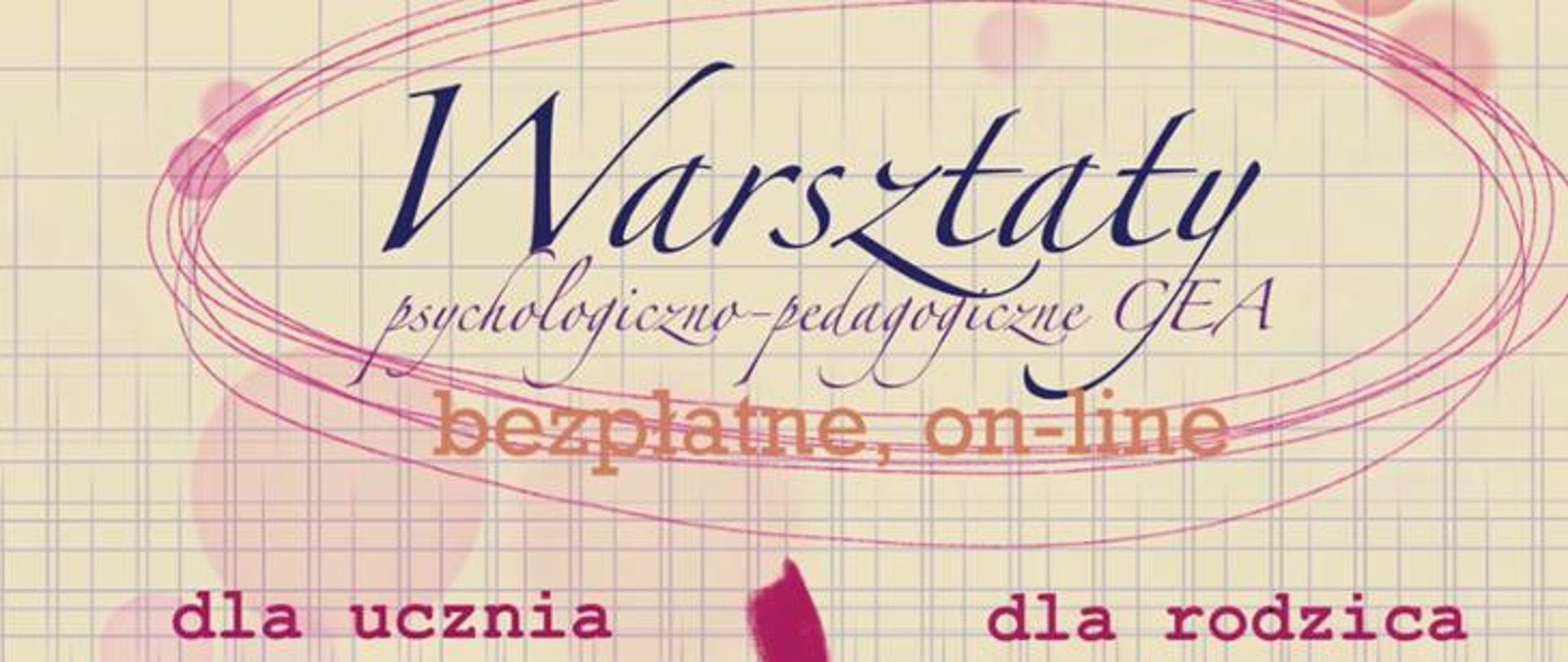 Baner z napisem Warsztaty psychologiczno-pedagogiczne