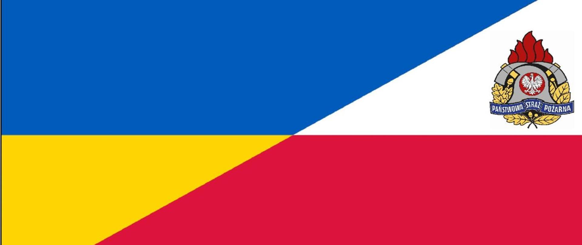 Flagi Polski i Ukrainy z logotypem PSP