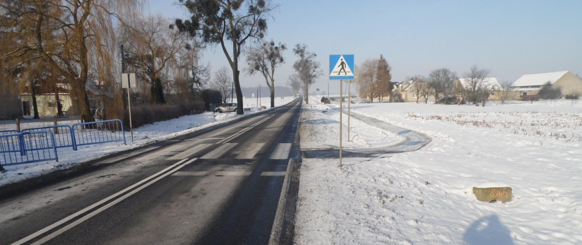DK56 Kotomierz - przejście dla pieszych na którym zostanie zamontowane doświetlenie.