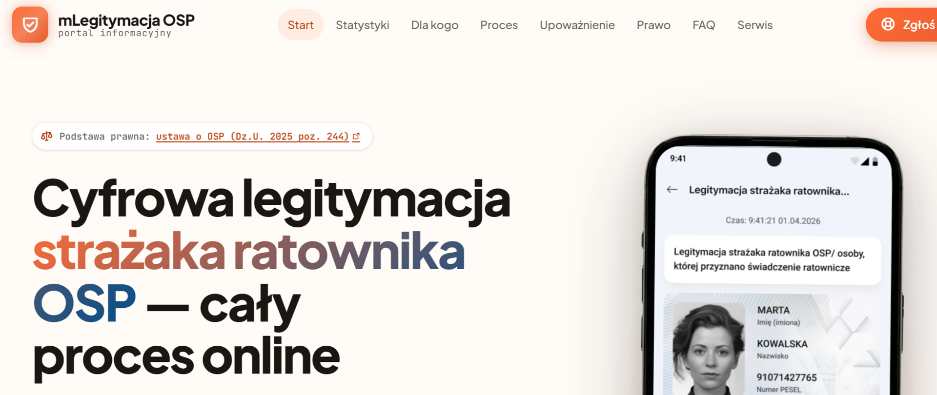 Zrzut ekranu portalu mLegitymacja