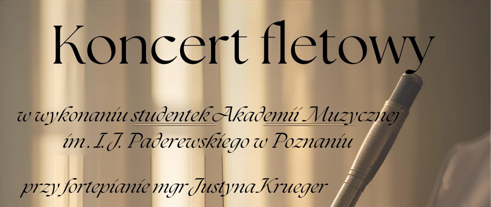 Widoczna klawiatura fortepianu, jedna dłoń trzymająca flet poprzeczny.