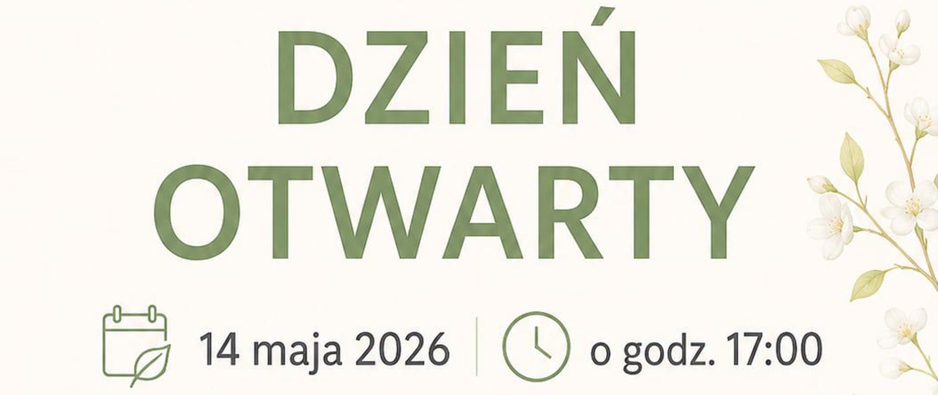 Plakat koncertu wiosennego. Na górze ilustracja przedstawiająca klucz wiolinowy z ozdobami. W tle widoczne wiosenne kwiaty oraz pięciolinia z nutami na dole.