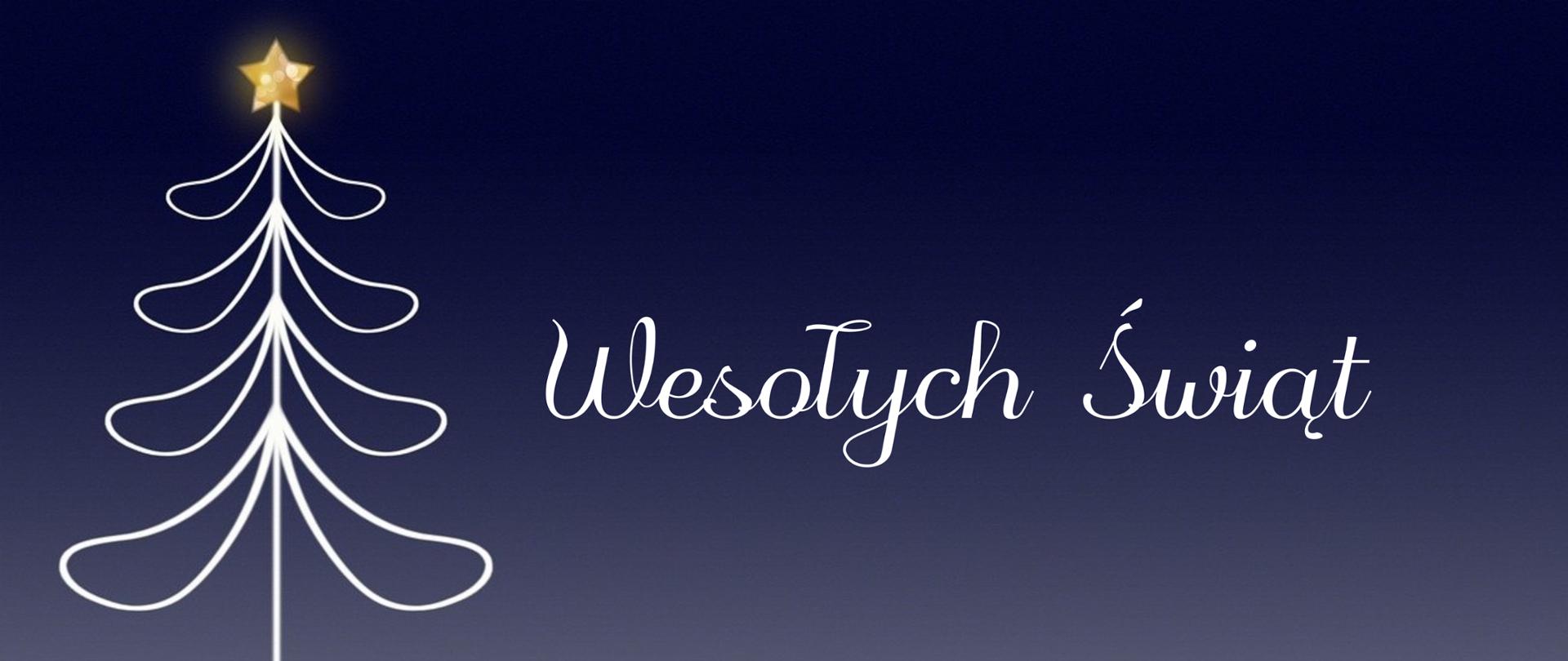 napis Wesołych świąt obok choinki