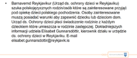 Barnavernd Reykjavikur (Urząd ds. ochrony dzieci w Reykjaviku) szuka polskojęzycznych rodzin/osób które są zainteresowane przyjąć pod opiekę dzieci polskiego pochodzenia