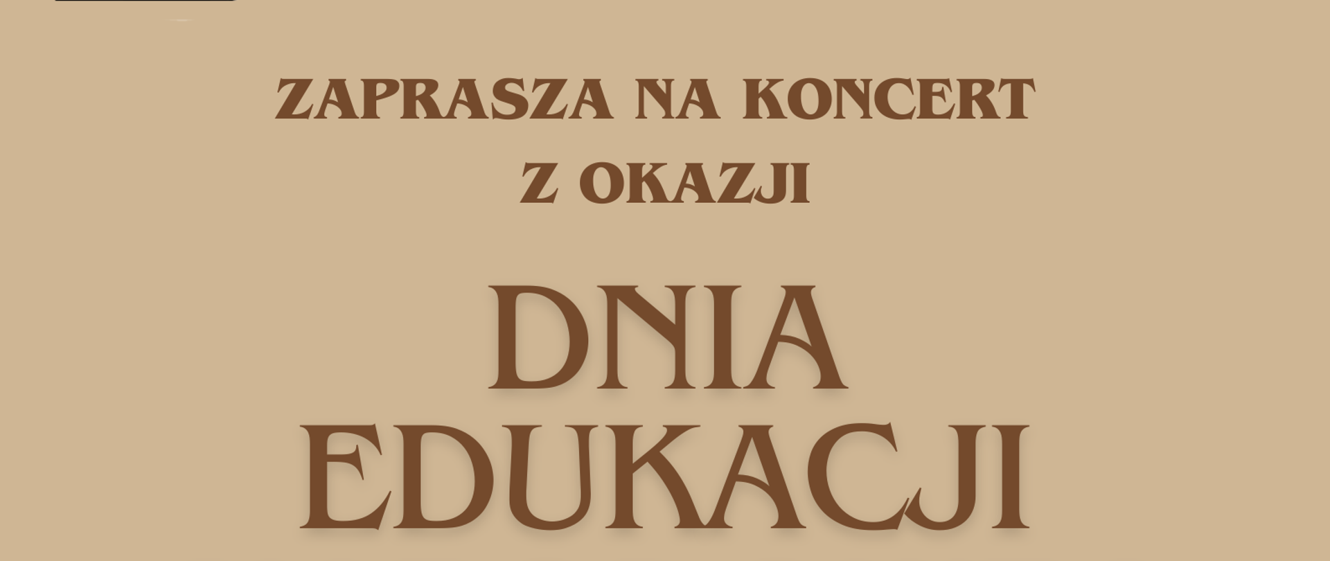 Beżowe tło, brązowe litery. W lewym górnym rogu - logo szkoły, w prawym dolnym logo grafika żółto-pomarańczowych kwiatów i brązowych listków.