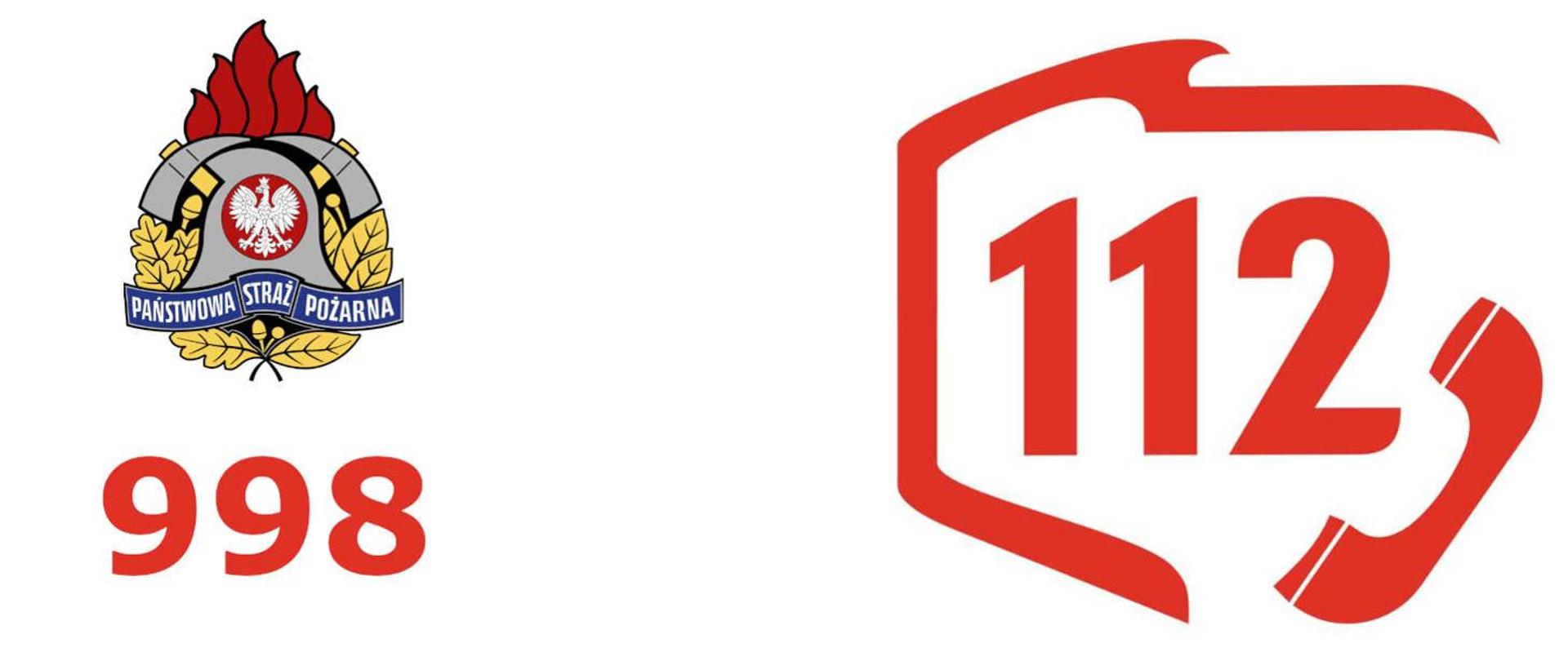 logo PSP oraz numery alarmowe 998 i 112