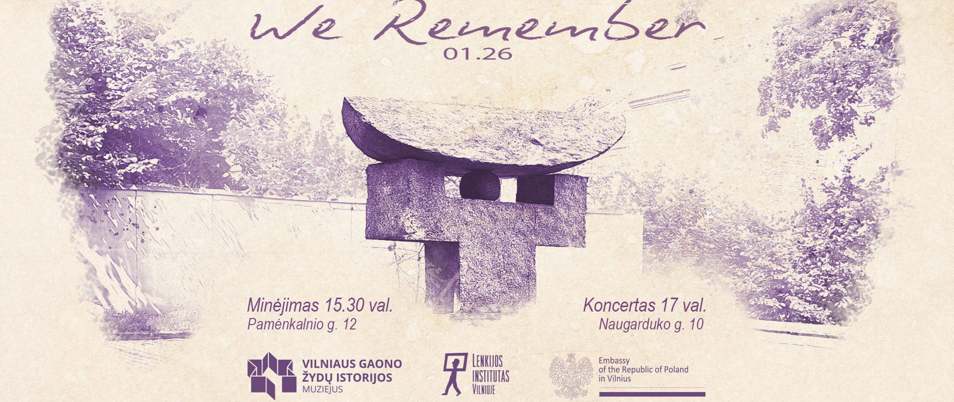 Grafika - Obchody Międzynarodowego Dnia Pamięci o Ofiarach Holokaustu. Na grafice jest pomnik Chiune Sugihary w Wilnie.