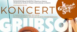 Napis Koncert Gorących Serc z okazji jubileuszu 20-lecia Młodzieżowego Studium Muzyki Rozrywkowej