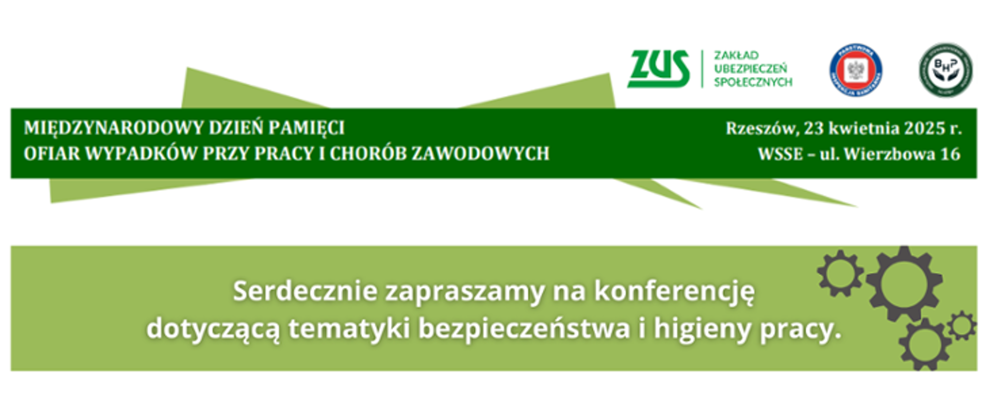 Baner przedstawia zaproszenie na konferencję dotyczącą tematyki bezpieczeństwa i higieny pracy. 