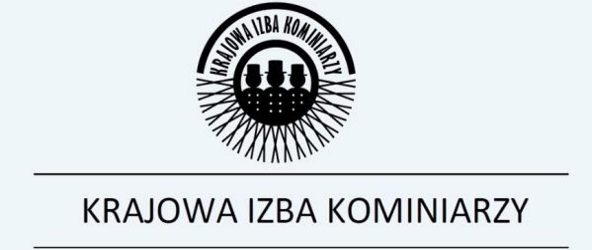 Zdjęcie przedstawia logo Krajowej Izby Kominiarzy koloru czarnego na białym tle. Logo przedstawia czarne sylwetki 3 kominiarzy w okrągłej otoczce. Nad postaciami oraz pod logo widnieje napis Krajowa Izba Kominiarzy 