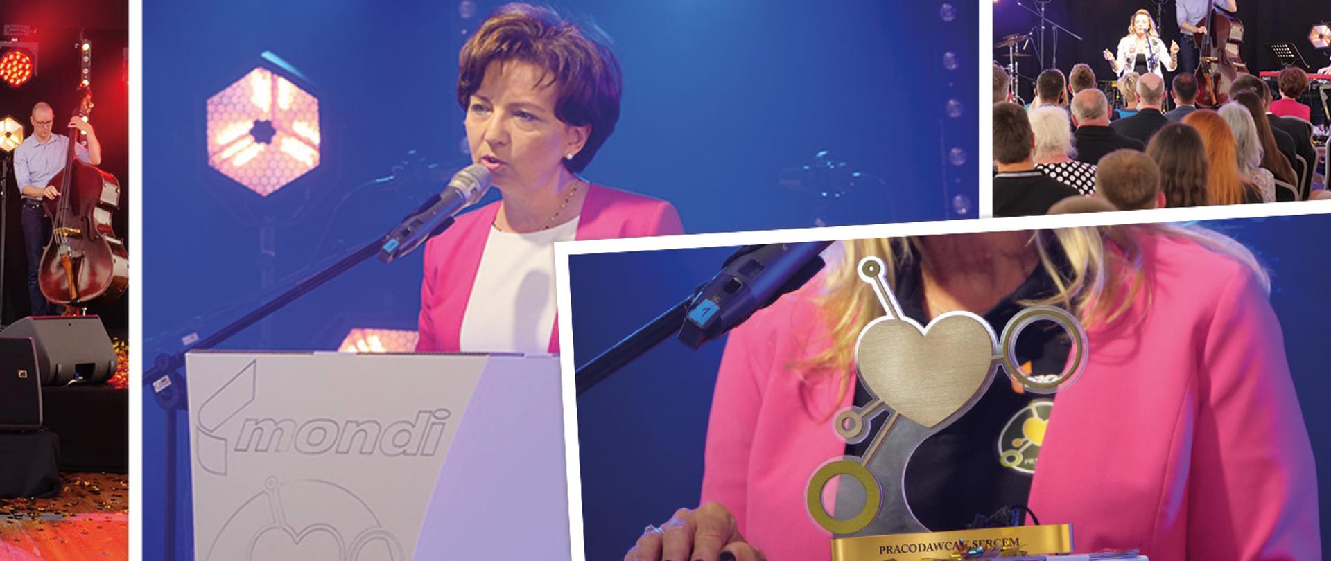 Kolaż zdjęć z uroczystości wręczenia medalu „Pracodawca z Sercem” 