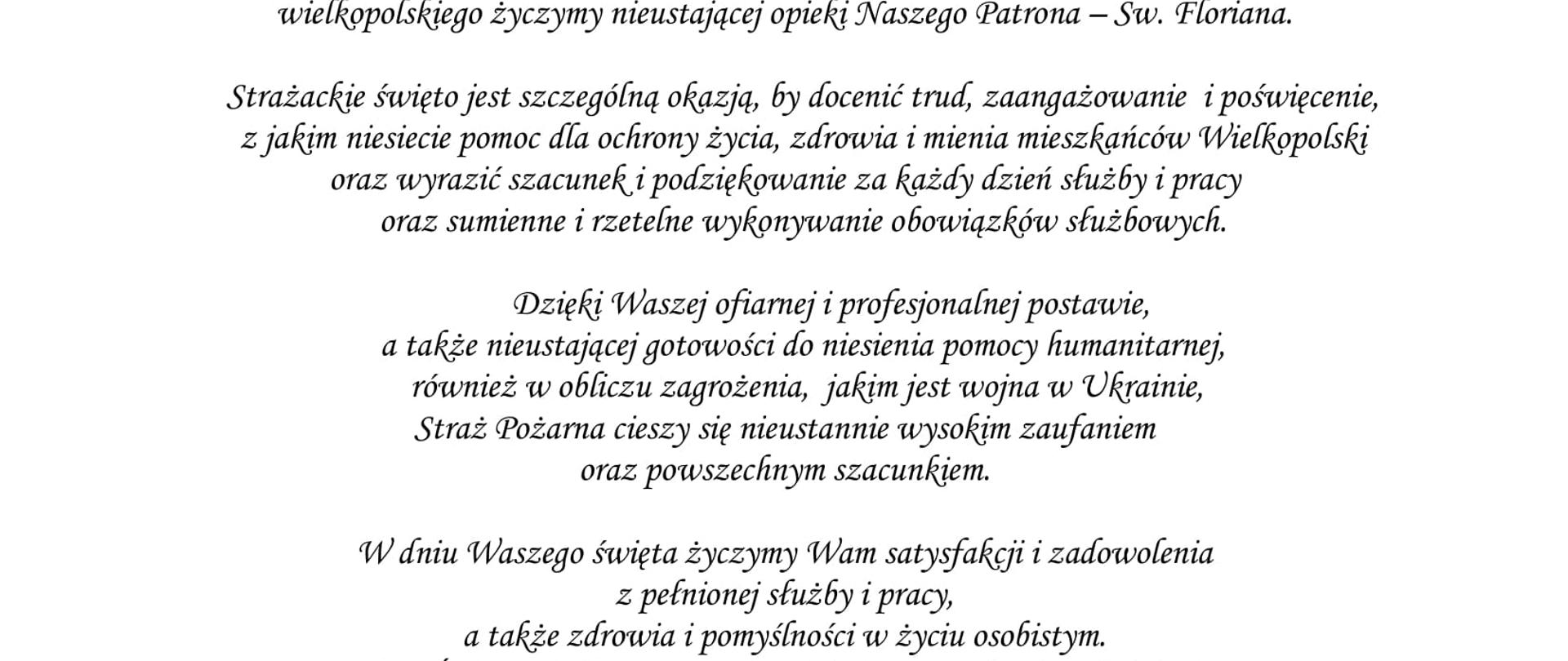 Życzenia z okazji Dnia Strażaka od komendanta wojewódzkiego Państwowej Straży Pożarnej nadbryg. Dariusza Matczaka