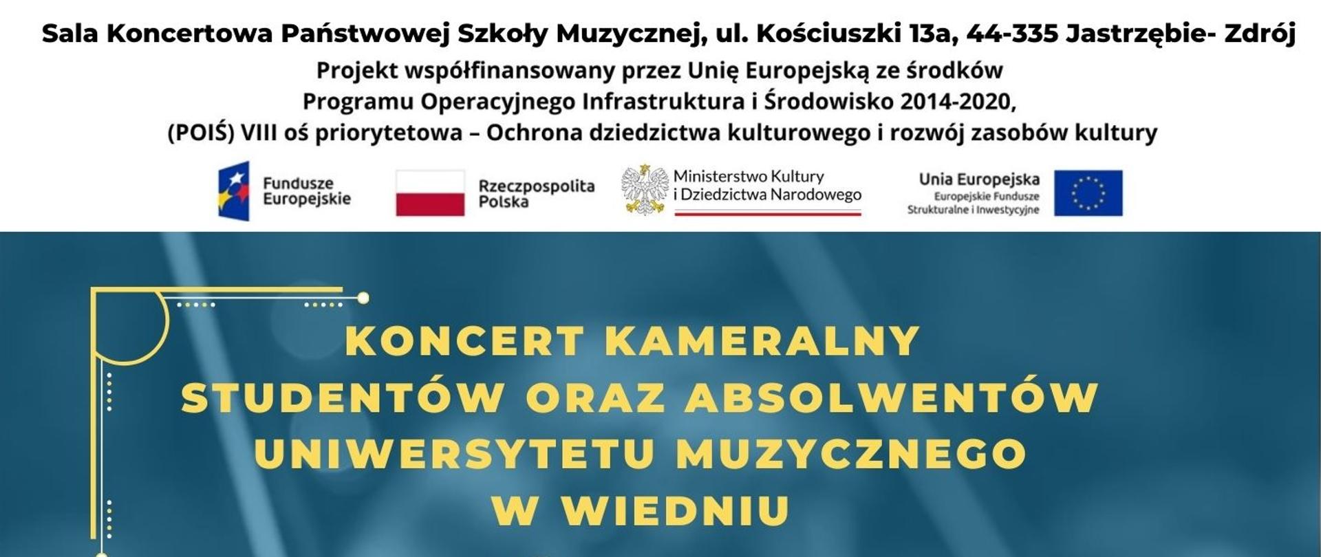Plakat informacyjny dotyczący koncertu kameralnego "Music Concert" odbywającego się w dniu 22.02.2025 o godz. 18.00.