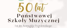 Program obchodów jubileuszu 50-lecia na biało szarym tle