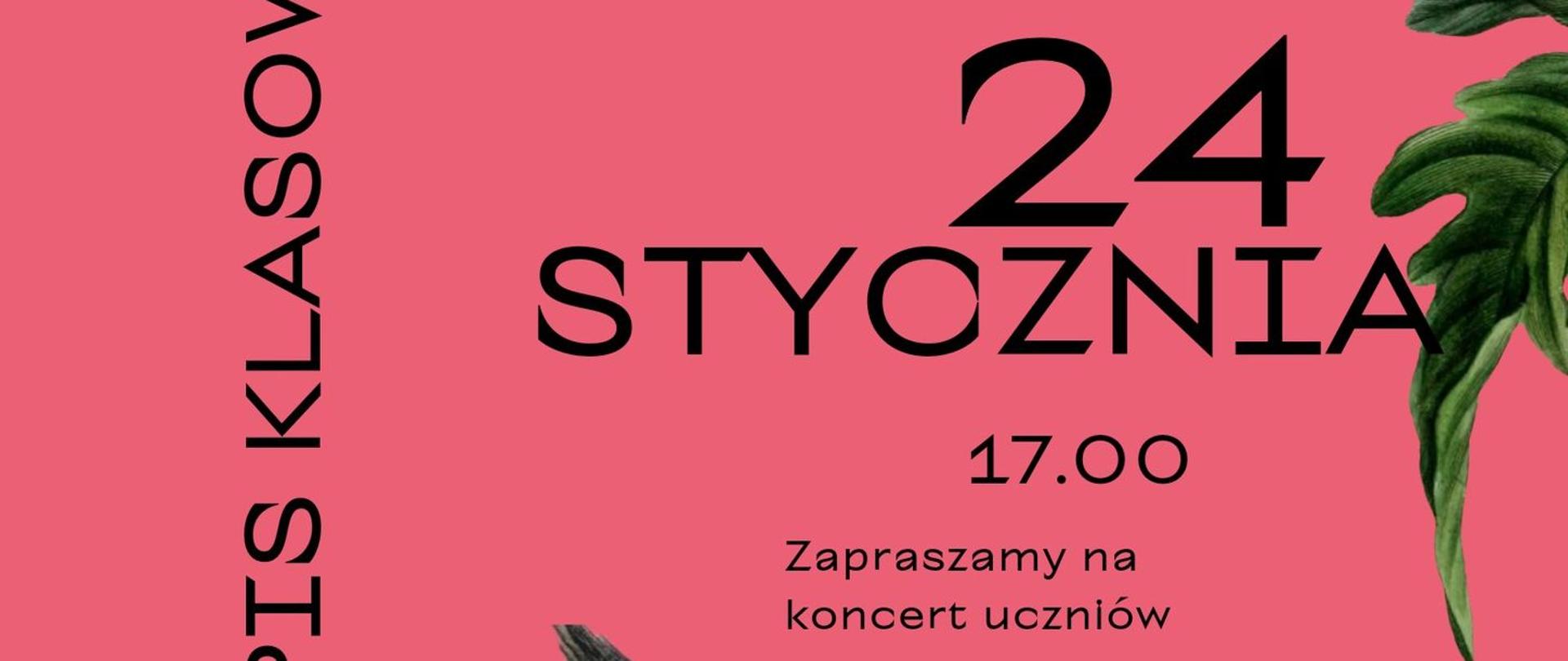 Plakat wykonany na czerwonym tle. W dolnym lewym rogu są dwa ptaszki na gałązkach. W prawym górnym rogu widać zielony listek i 2 kwiatki. 