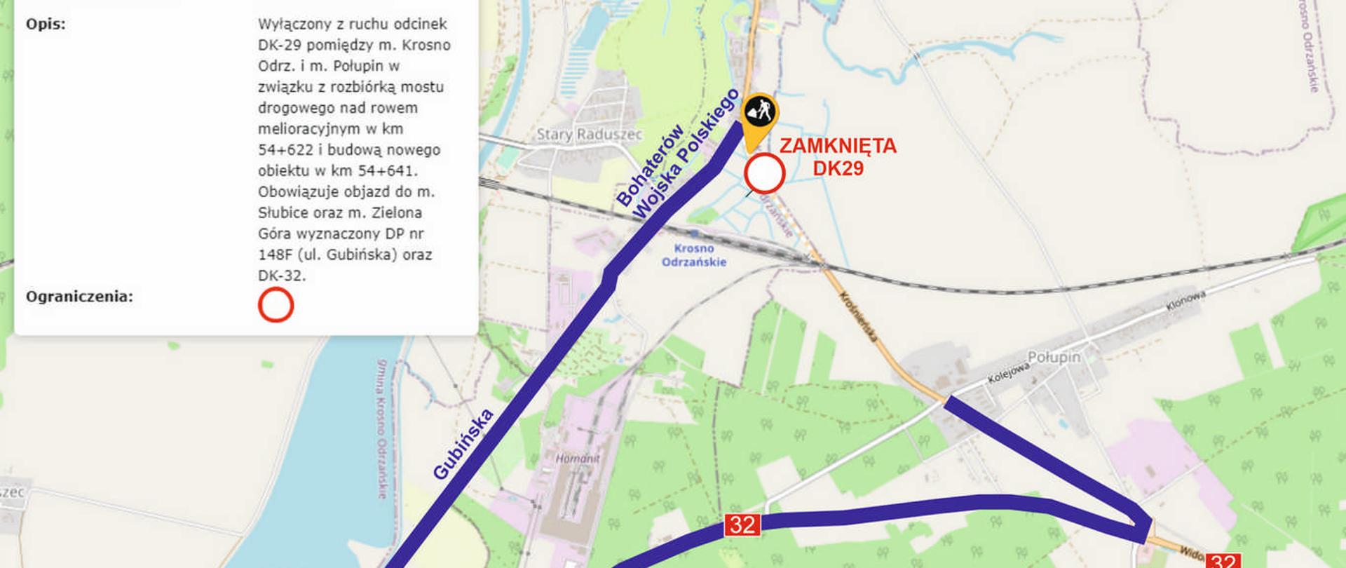Trasa objazdu DK29 w Krośnie Odrzańskim