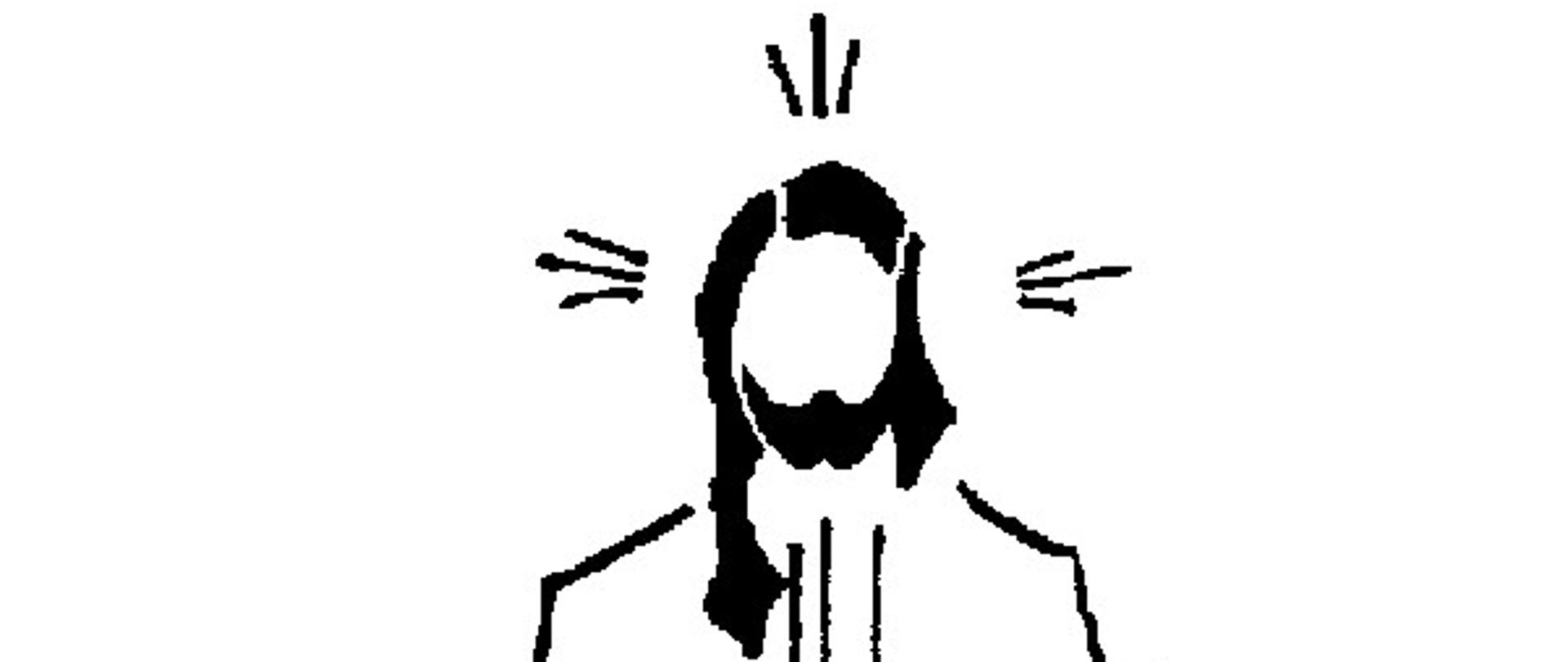Na zdjęciu czarny szkic postaci Chrystusa na białym tle