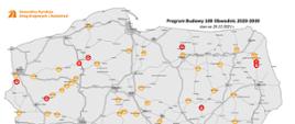 Mapa Polski ze stanem realizacji Programu Budowy 100 obwodnic