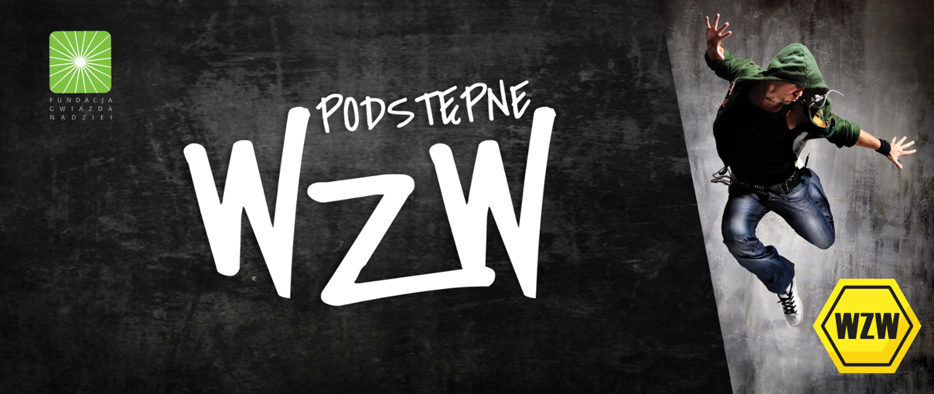 Baner z hasłem programu pt.: "Podstępne WZW" oraz zdjęciem młodej osoby w wyskoku.