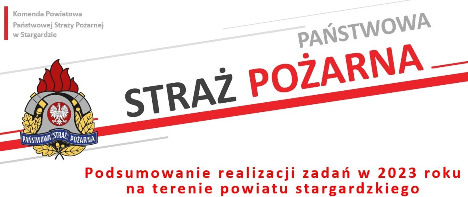 plansza z napisem "podsumowanie realizacji zadań w 2023 roku na terenie powiatu stargardzkiego".