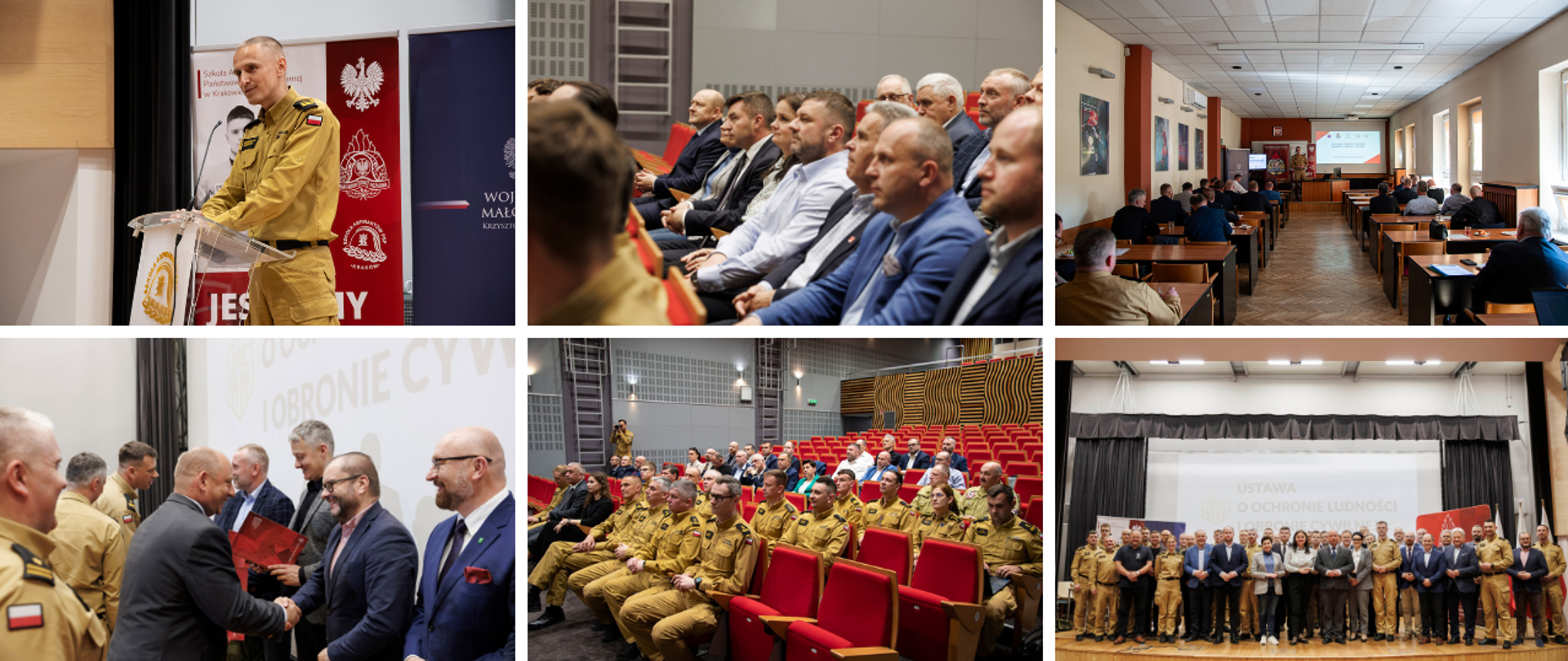 Kolaż 6 zdjęć ze szkolenia z zakresu ochrony ludności i obrony cywilnej 
