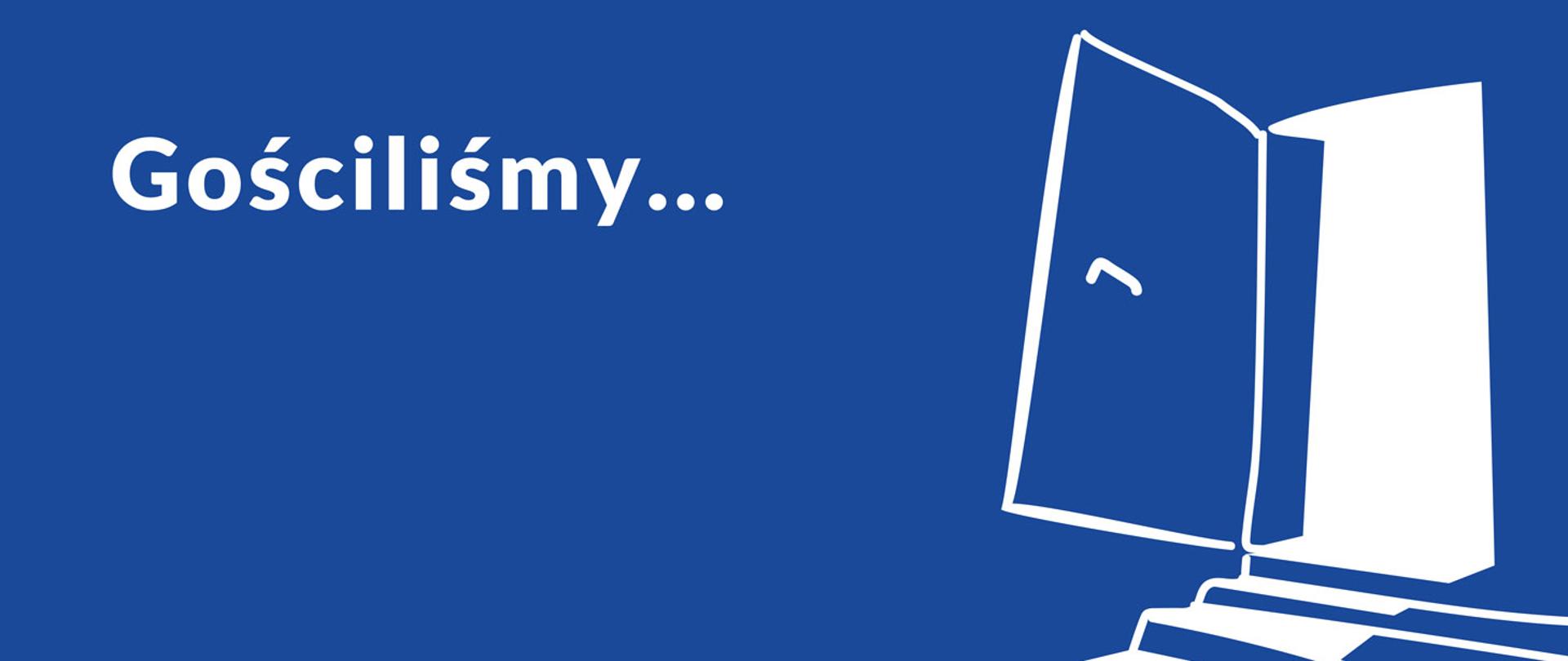 Biały napis na niebieskim tle