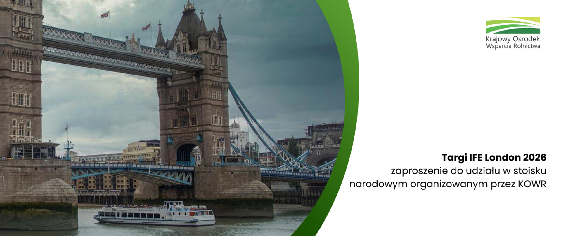 Grafika z napisem Targi IFE London 2026 zaproszenie do udziału w stosiku narodowym organizowanym przez KOWR