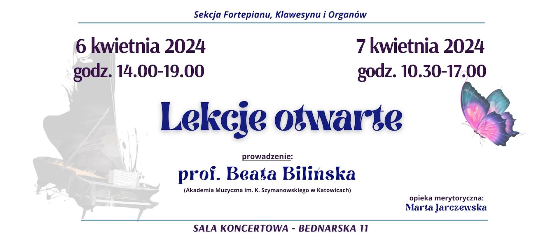 Baner - Lekcje otwarte - prof. Beata Bilińska, 6 i 7 kwietnia 2024 r.