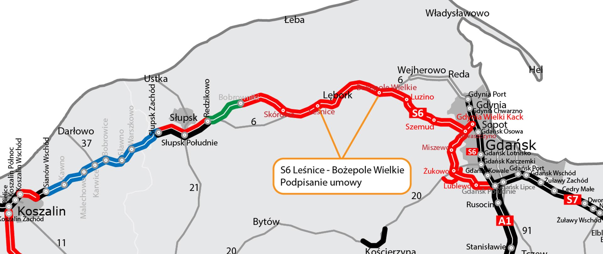 Mapa S6 Leśnice - Bożepole Wielkie