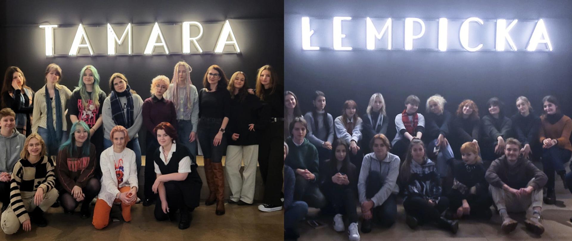 Zdjęcia grupowe młodzieży pod neonami Tamara i Łempicka