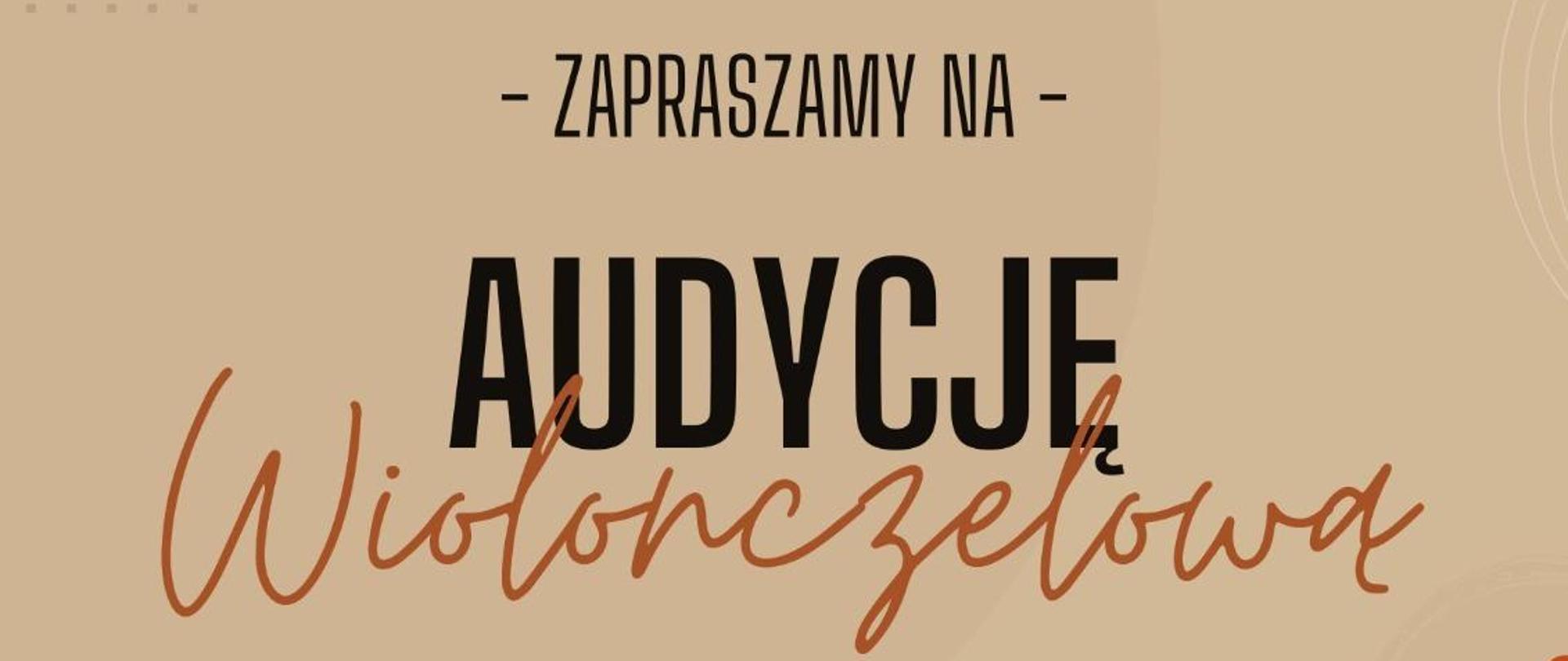 w lewym dolnym rogu grafika kobiety grającej na wiolonczeli, w prawym dolny rogu grafika wiolonczeli, całość na beżowym tle