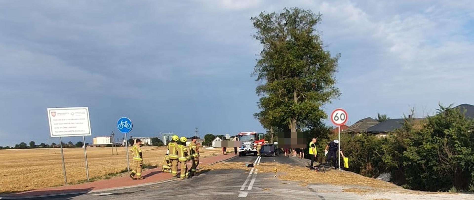 Na zdjęciu widać miejsce wypadku, służby ratownicze oraz gapiów 